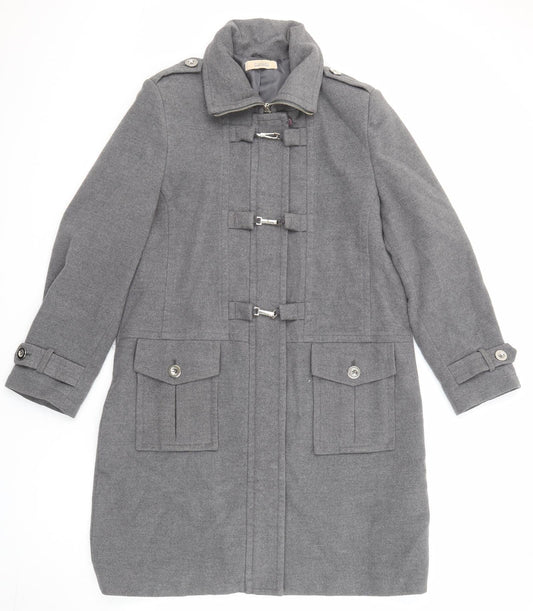 Classic Womens Grey Overcoat Coat Size 14 Zip