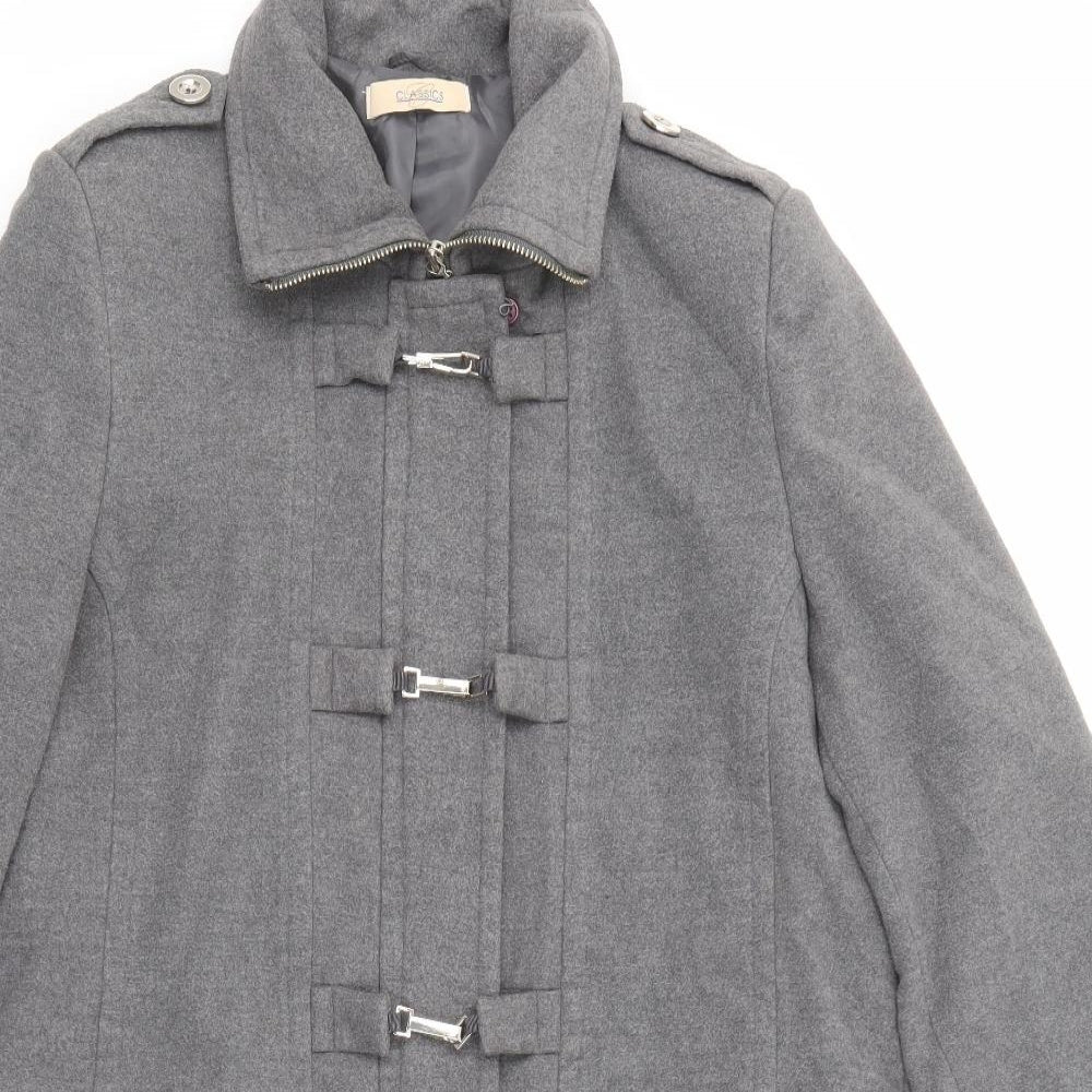 Classic Womens Grey Overcoat Coat Size 14 Zip