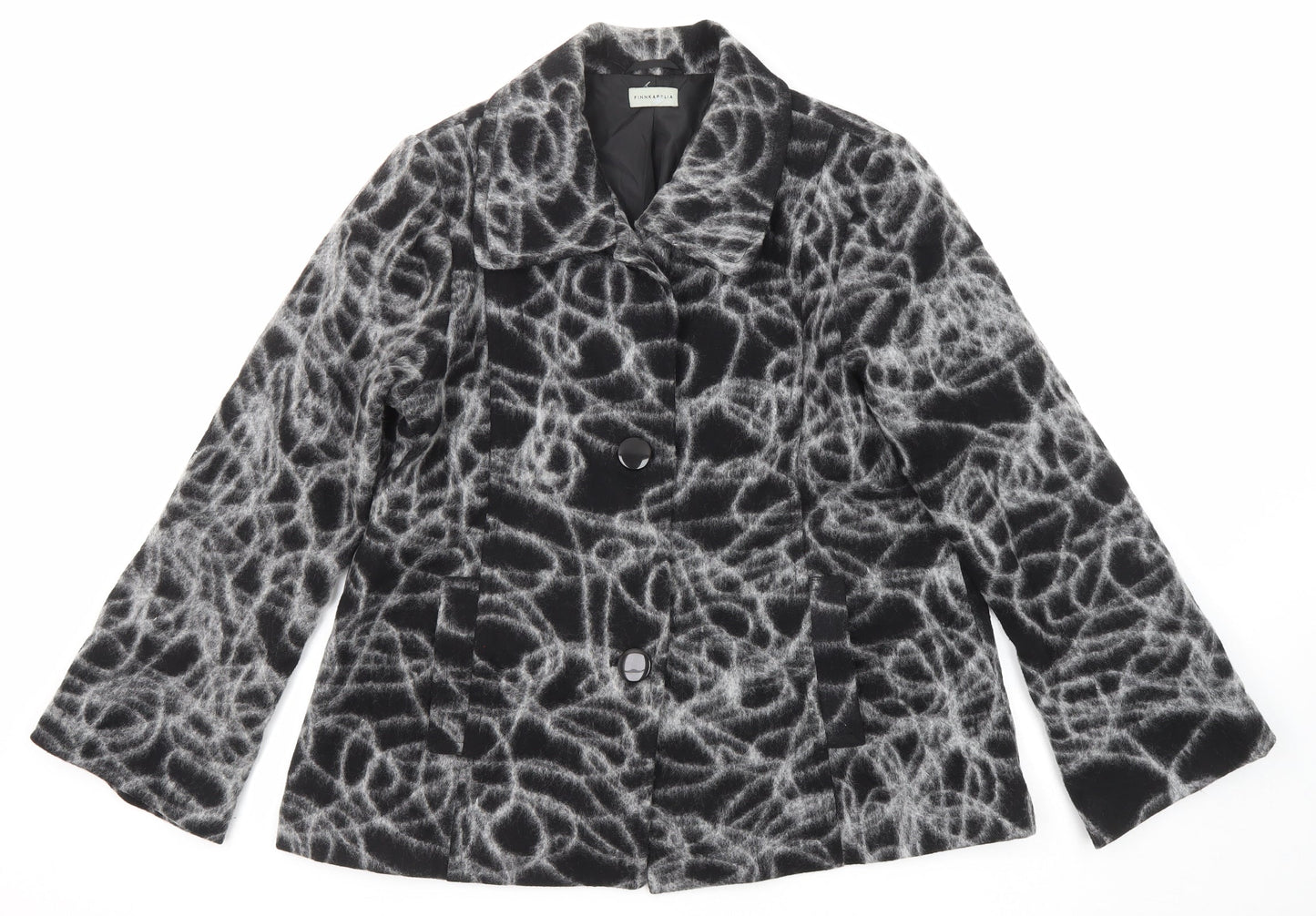 Finnkarelia Womens Black Geometric Jacket Size 16 Button