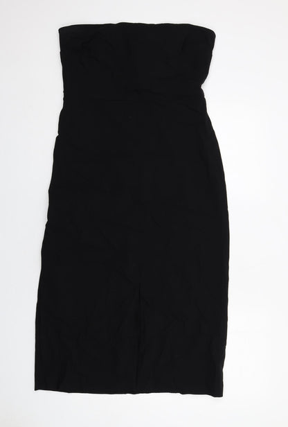 Marks and Spencer Womens Black Viscose A-Line Size 16 Off the Shoulder Zip