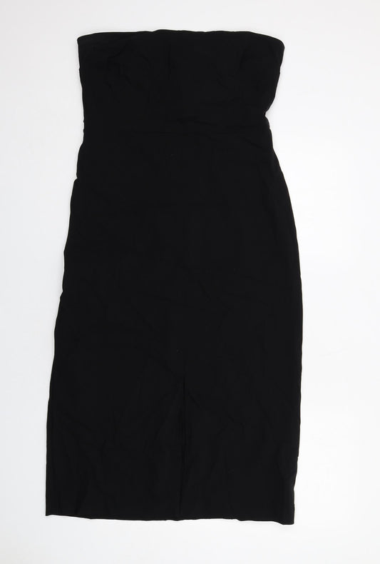 Marks and Spencer Womens Black Viscose A-Line Size 16 Off the Shoulder Zip