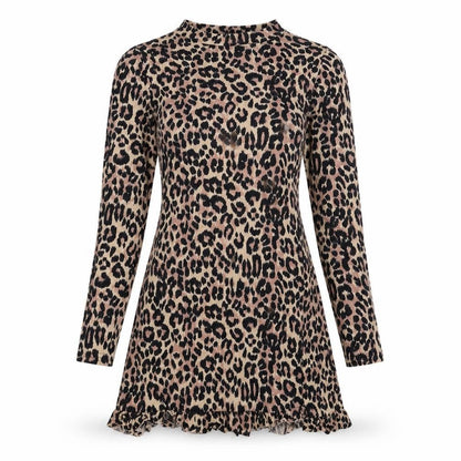 Boohoo Womens Black Animal Print Viscose A-Line Size 8 Round Neck Pullover - Leopard pattern
