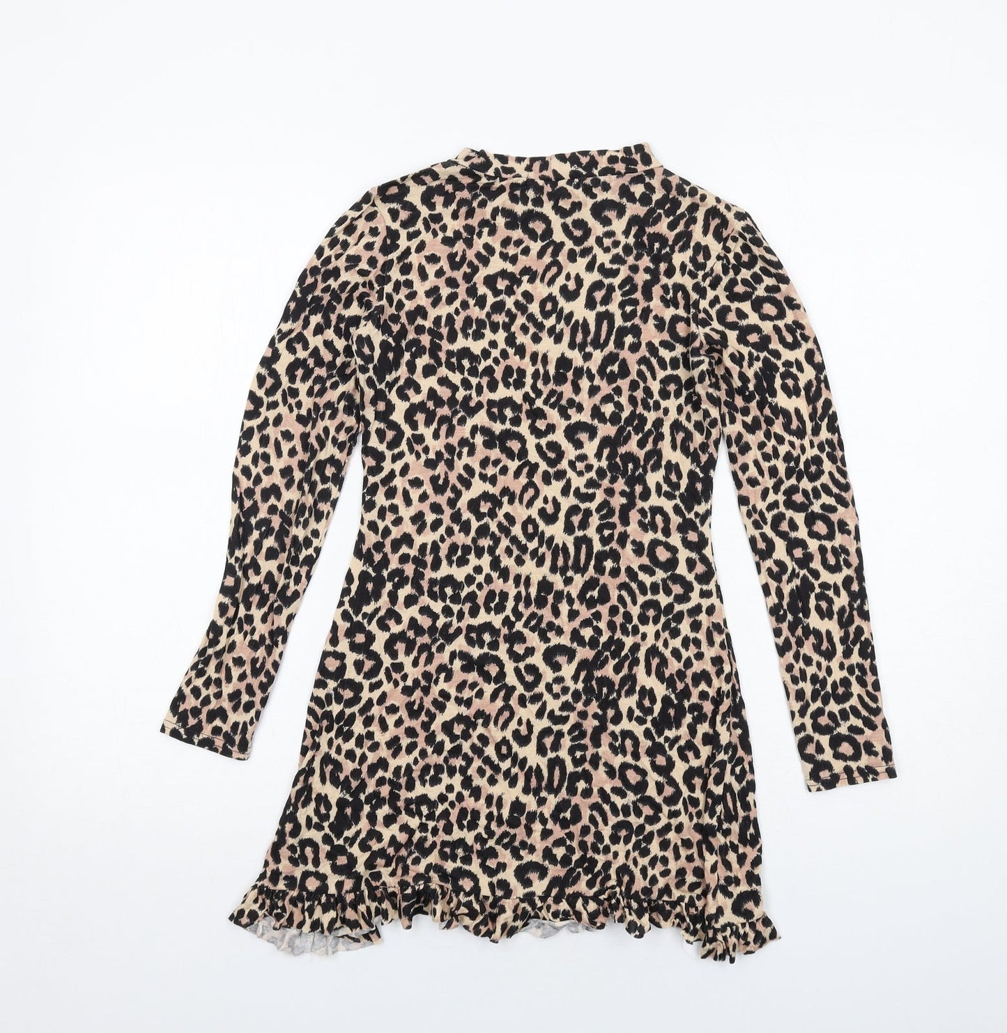 Boohoo Womens Black Animal Print Viscose A-Line Size 8 Round Neck Pullover - Leopard pattern