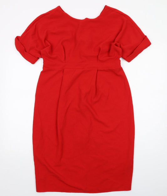 ASOS Womens Red Polyester A-Line Size 12 V-Neck Zip