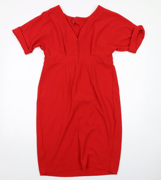 ASOS Womens Red Polyester A-Line Size 12 V-Neck Zip
