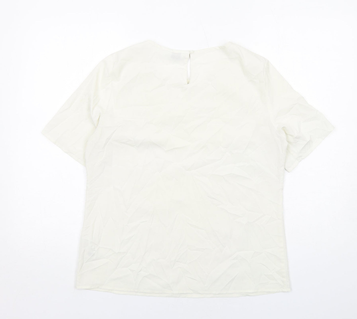 Classic Womens Ivory Polyester Basic T-Shirt Size 12 Round Neck