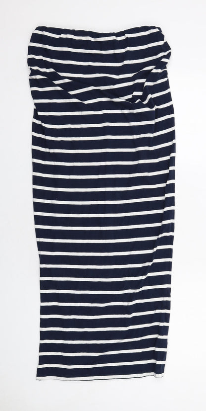 New Look Womens Blue Striped Cotton A-Line Size 12 Off the Shoulder Pullover