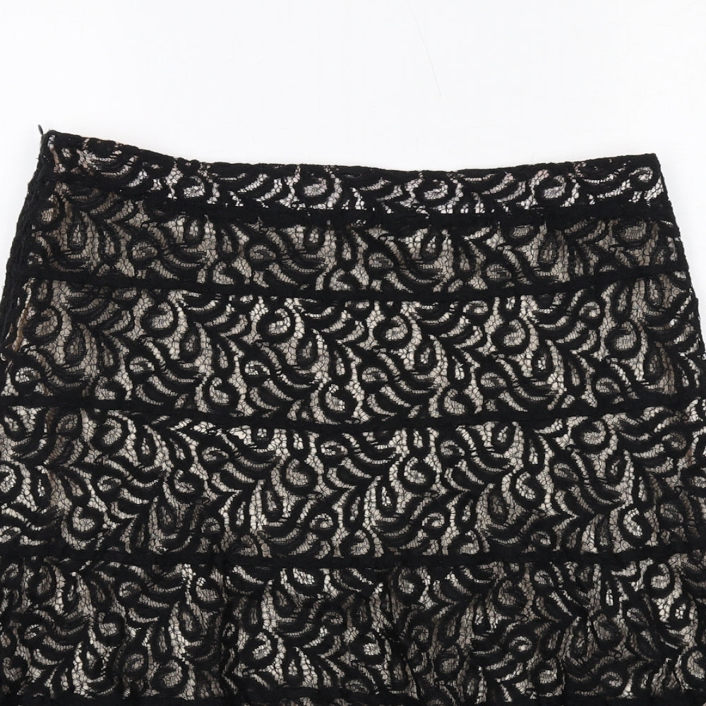 Marks and Spencer Womens Black Geometric Polyamide Swing Skirt Size 12 Zip