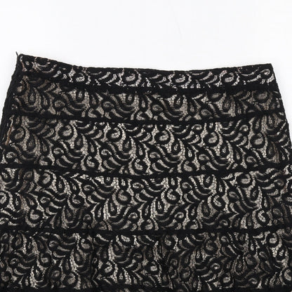 Marks and Spencer Womens Black Geometric Polyamide Swing Skirt Size 12 Zip