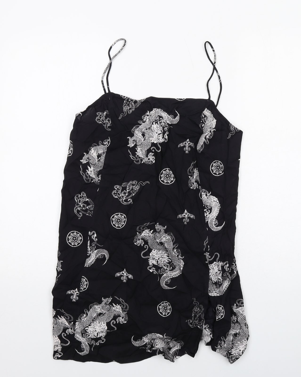 Motel Womens Black Geometric Viscose Mini Size M Square Neck Pullover
