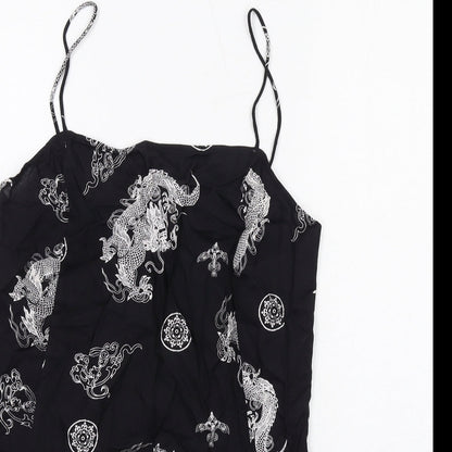Motel Womens Black Geometric Viscose Mini Size M Square Neck Pullover