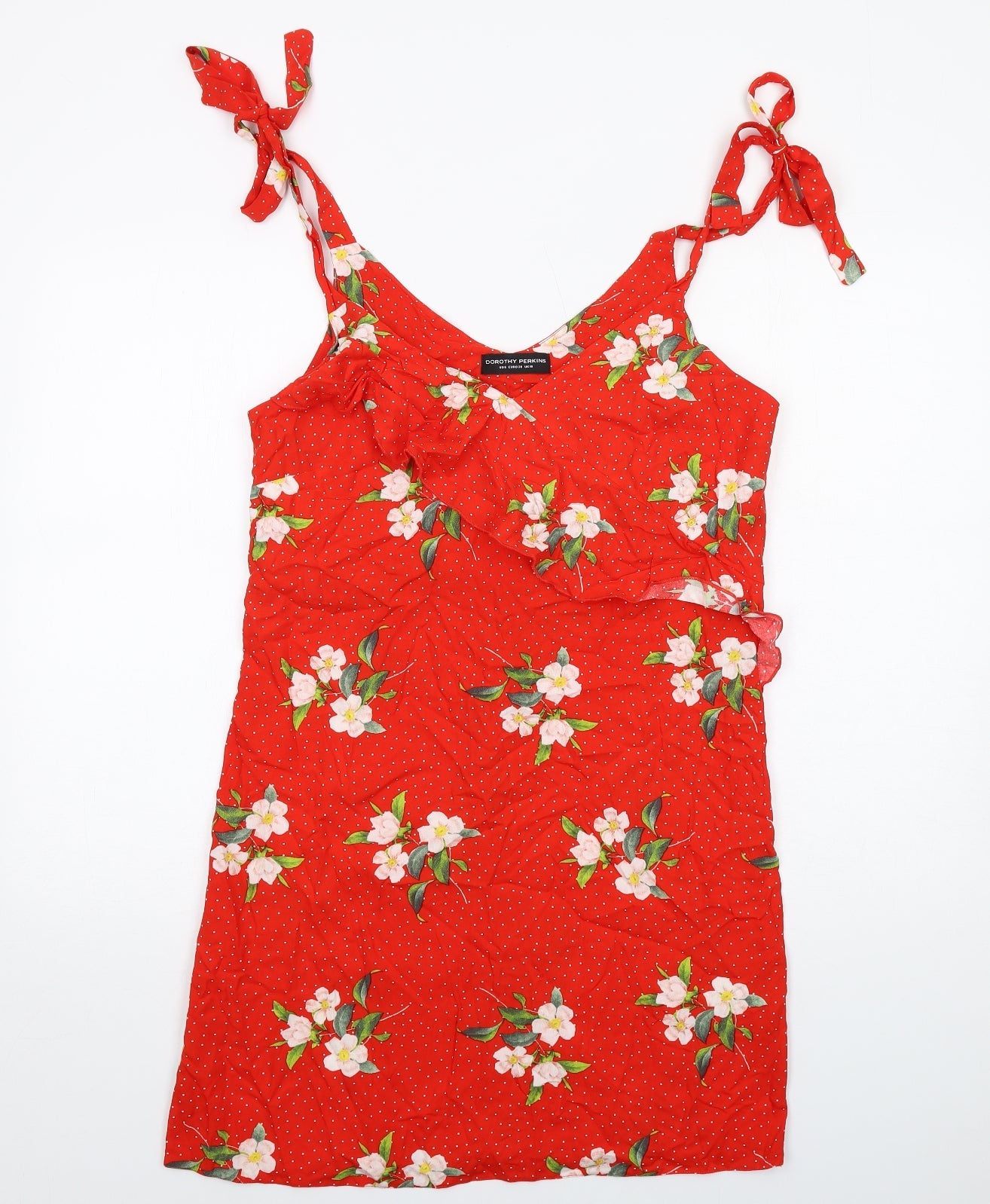 Dorothy Perkins Womens Red Floral Viscose Mini Size 10 V-Neck Pullover