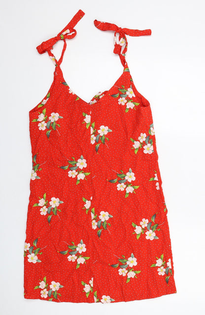 Dorothy Perkins Womens Red Floral Viscose Mini Size 10 V-Neck Pullover