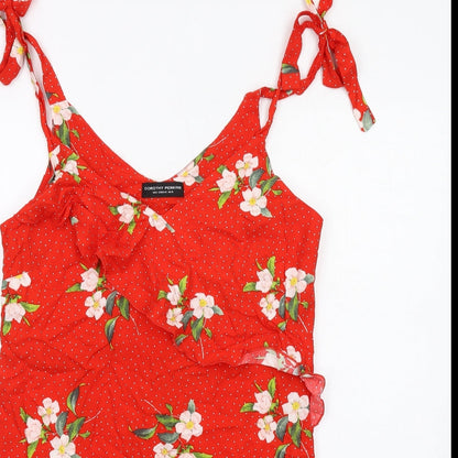 Dorothy Perkins Womens Red Floral Viscose Mini Size 10 V-Neck Pullover