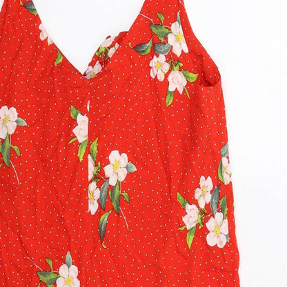 Dorothy Perkins Womens Red Floral Viscose Mini Size 10 V-Neck Pullover