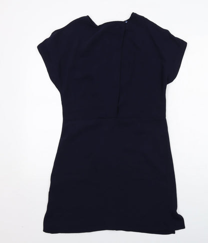 Zara Womens Blue Polyester A-Line Size XS Round Neck Button
