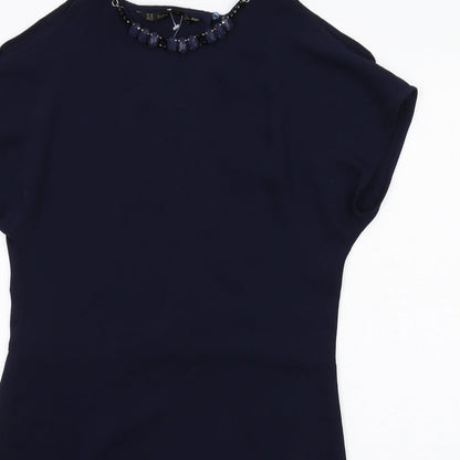 Zara Womens Blue Polyester A-Line Size XS Round Neck Button