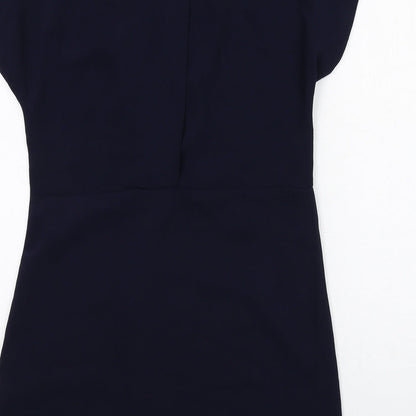 Zara Womens Blue Polyester A-Line Size XS Round Neck Button