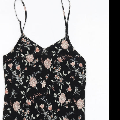 H&M Womens Black Floral Polyester Mini Size 10 V-Neck Pullover