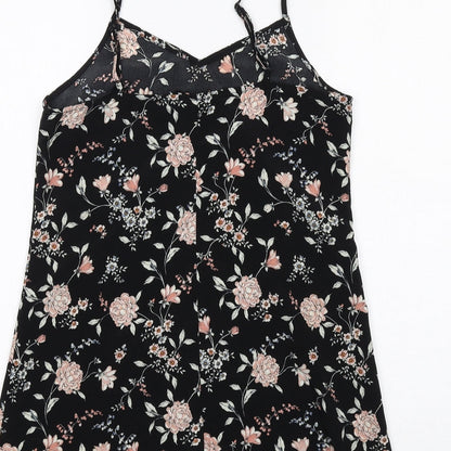H&M Womens Black Floral Polyester Mini Size 10 V-Neck Pullover