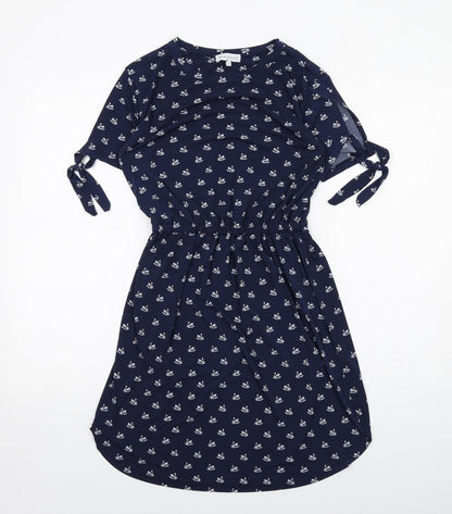 Warehouse Womens Blue Geometric Polyester A-Line Size 8 Round Neck Pullover - Swan pattern