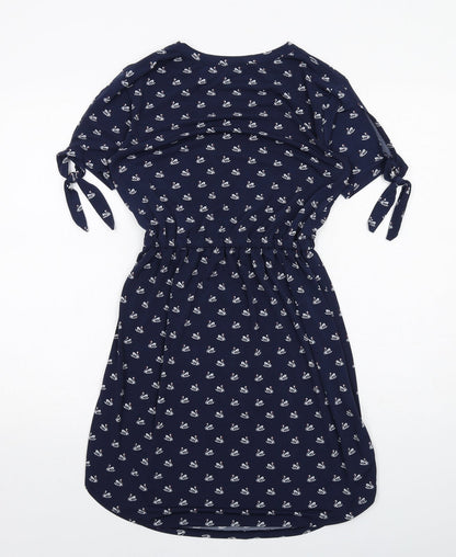 Warehouse Womens Blue Geometric Polyester A-Line Size 8 Round Neck Pullover - Swan pattern