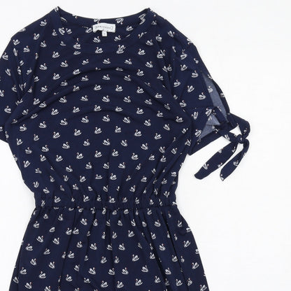 Warehouse Womens Blue Geometric Polyester A-Line Size 8 Round Neck Pullover - Swan pattern