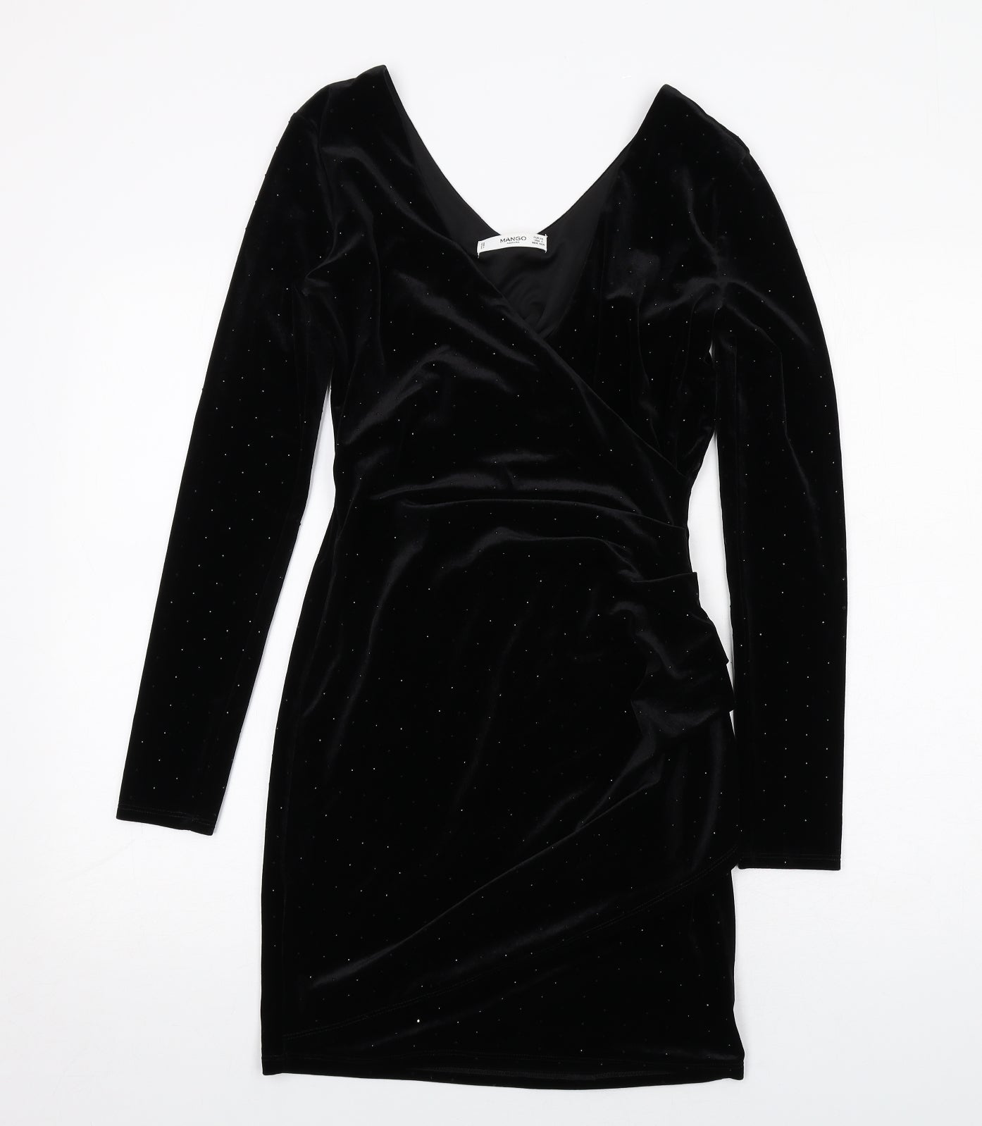 Mango Womens Black Polyester Bodycon Size XS V-Neck Pullover