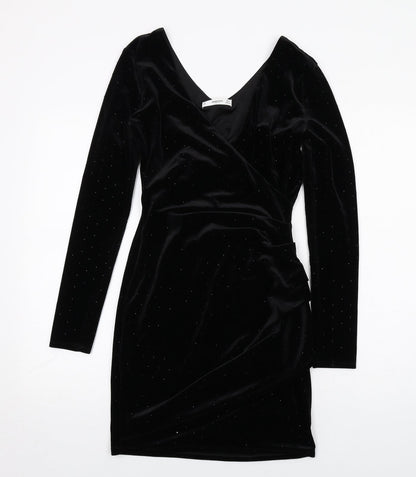 Mango Womens Black Polyester Bodycon Size XS V-Neck Pullover