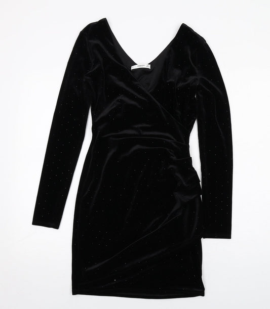 Mango Womens Black Polyester Bodycon Size XS V-Neck Pullover