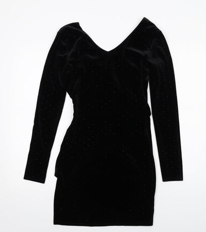 Mango Womens Black Polyester Bodycon Size XS V-Neck Pullover