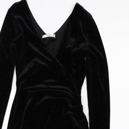 Mango Womens Black Polyester Bodycon Size XS V-Neck Pullover