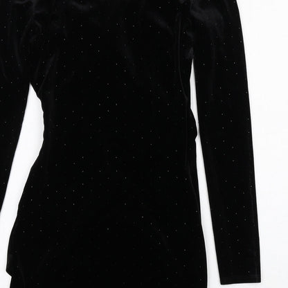 Mango Womens Black Polyester Bodycon Size XS V-Neck Pullover