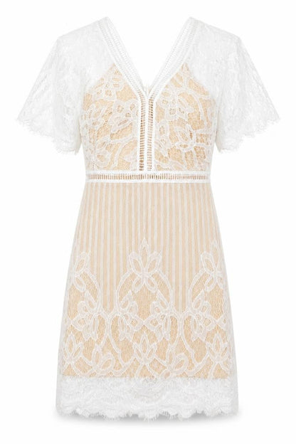 Boohoo Womens White Geometric Polyester A-Line Size 8 V-Neck Zip