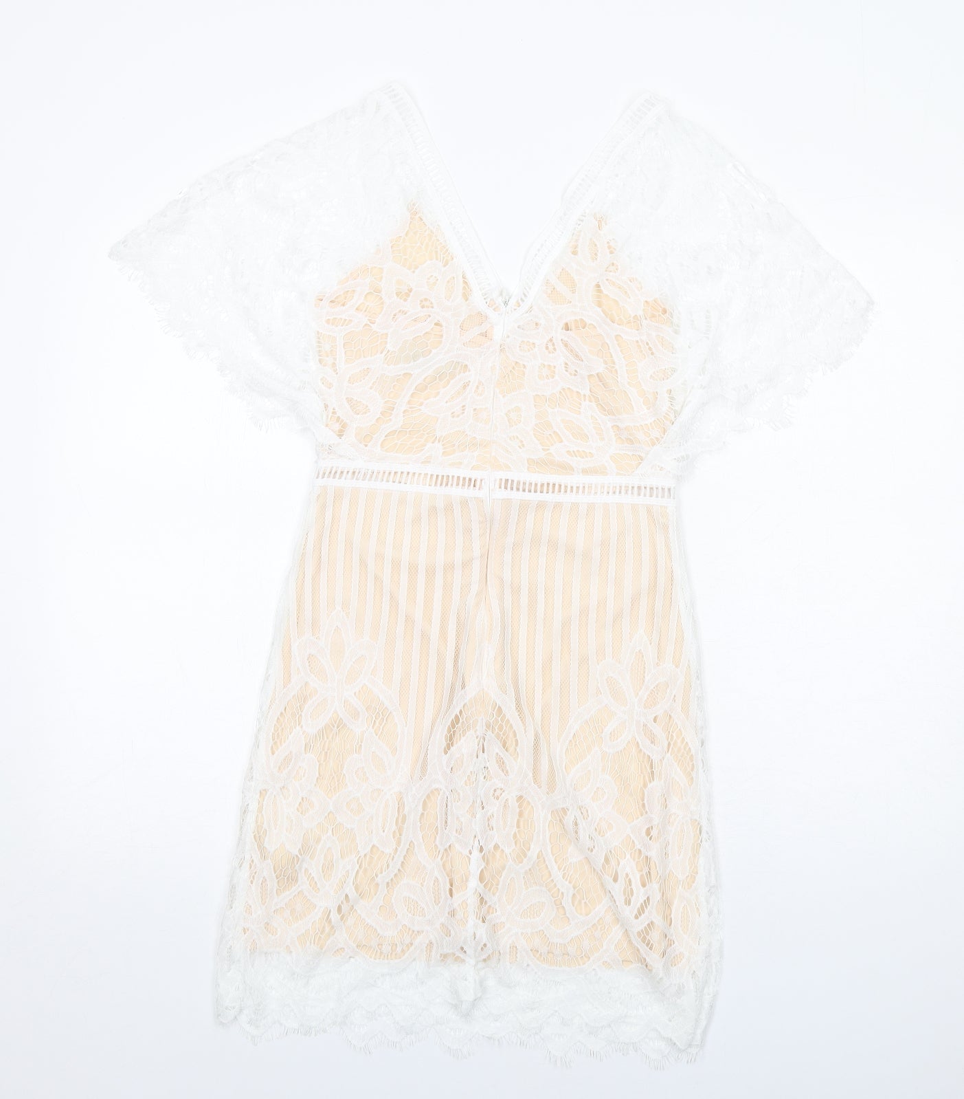 Boohoo Womens White Geometric Polyester A-Line Size 8 V-Neck Zip