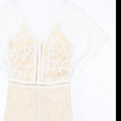 Boohoo Womens White Geometric Polyester A-Line Size 8 V-Neck Zip