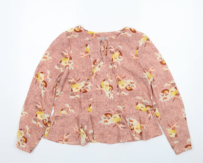 Limited Edition Womens Pink Floral Polyester Basic Blouse Size 10 Round Neck - Peplum