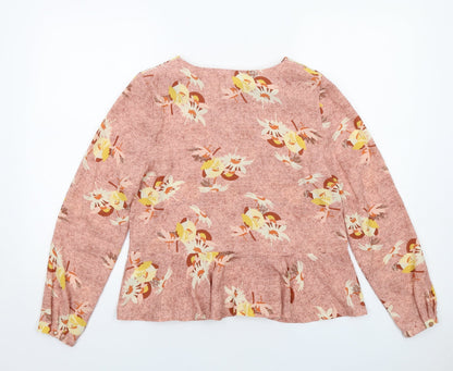Limited Edition Womens Pink Floral Polyester Basic Blouse Size 10 Round Neck - Peplum