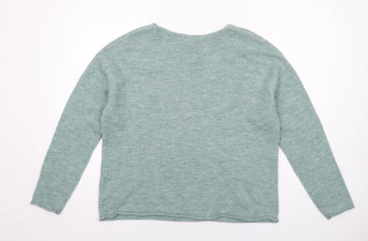 Maglia Womens Green V-Neck Acrylic Pullover Jumper Size XL