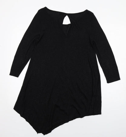 NEXT Womens Black Viscose Jumper Dress Size 12 Round Neck Pullover