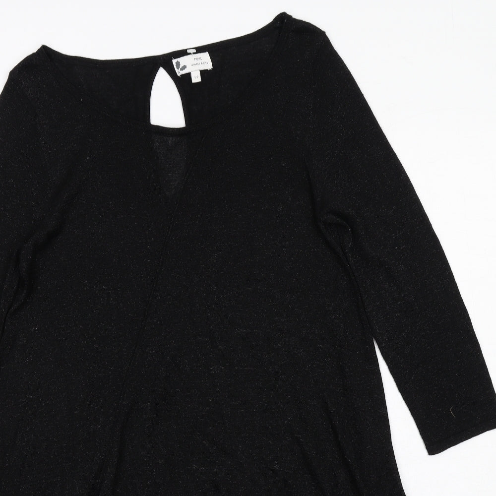 NEXT Womens Black Viscose Jumper Dress Size 12 Round Neck Pullover