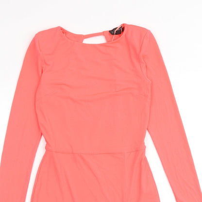 Topshop Womens Pink Polyester Mini Size 8 Boat Neck Pullover - Cut Out Back Detail