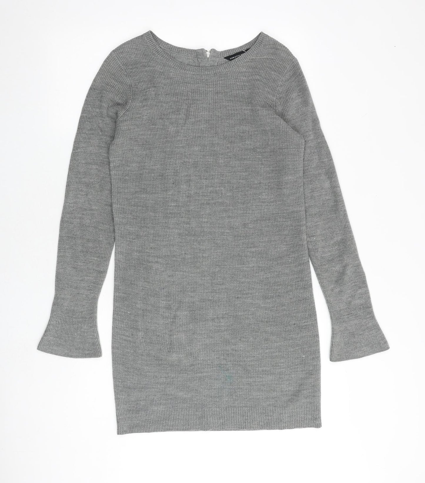 Dorothy Perkins Womens Grey Acrylic Jumper Dress Size 10 Boat Neck Zip