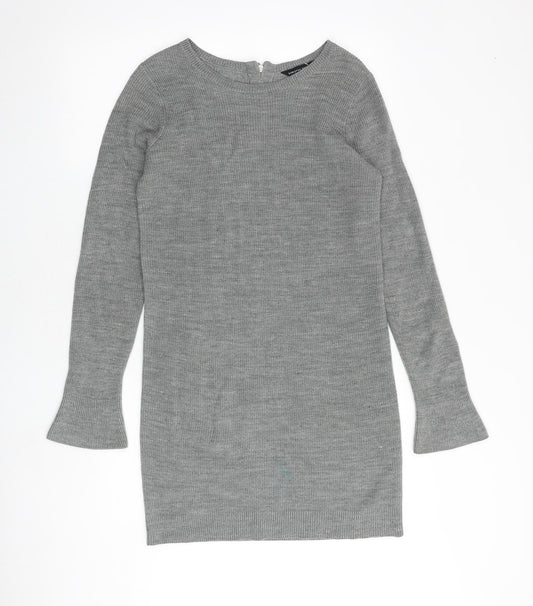 Dorothy Perkins Womens Grey Acrylic Jumper Dress Size 10 Boat Neck Zip