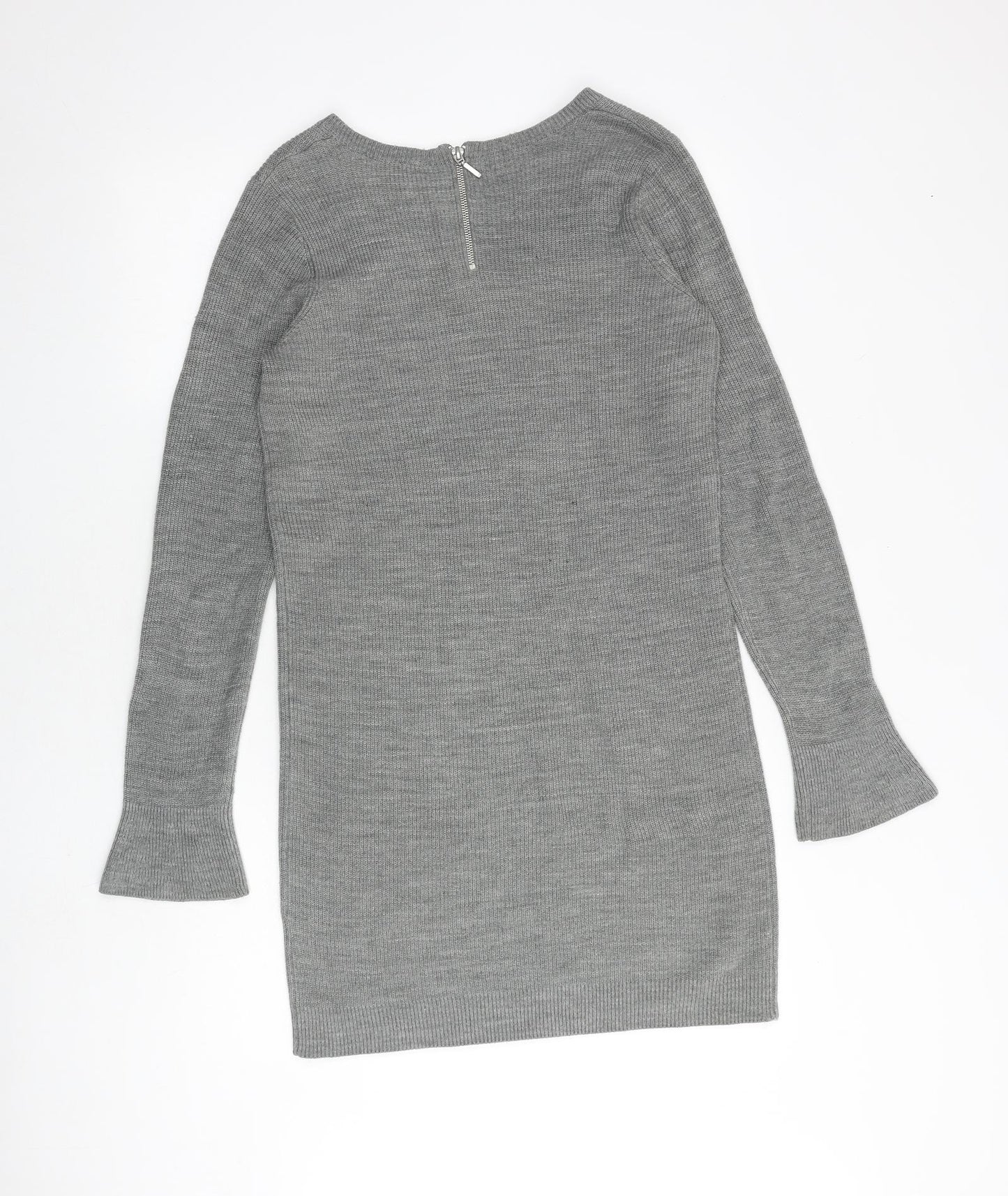 Dorothy Perkins Womens Grey Acrylic Jumper Dress Size 10 Boat Neck Zip