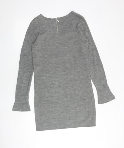 Dorothy Perkins Womens Grey Acrylic Jumper Dress Size 10 Boat Neck Zip