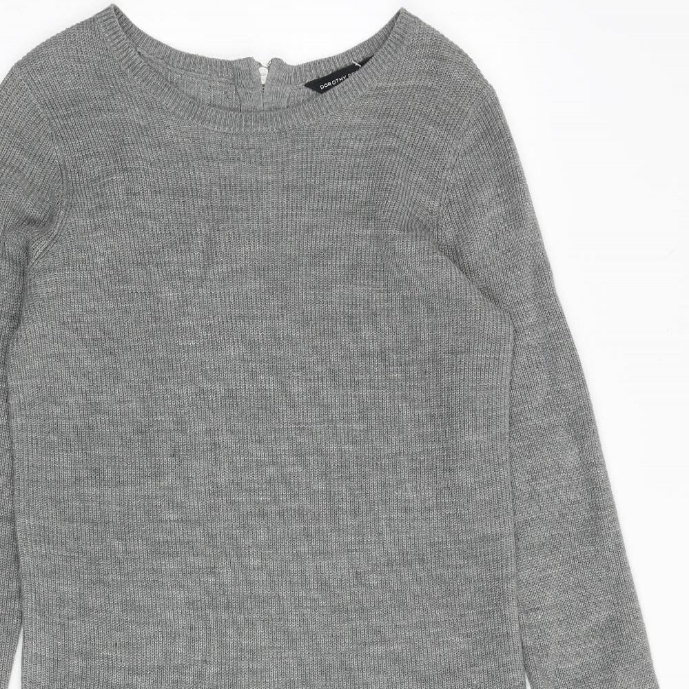 Dorothy Perkins Womens Grey Acrylic Jumper Dress Size 10 Boat Neck Zip