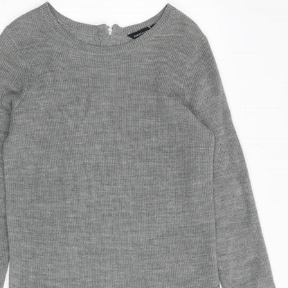 Dorothy Perkins Womens Grey Acrylic Jumper Dress Size 10 Boat Neck Zip