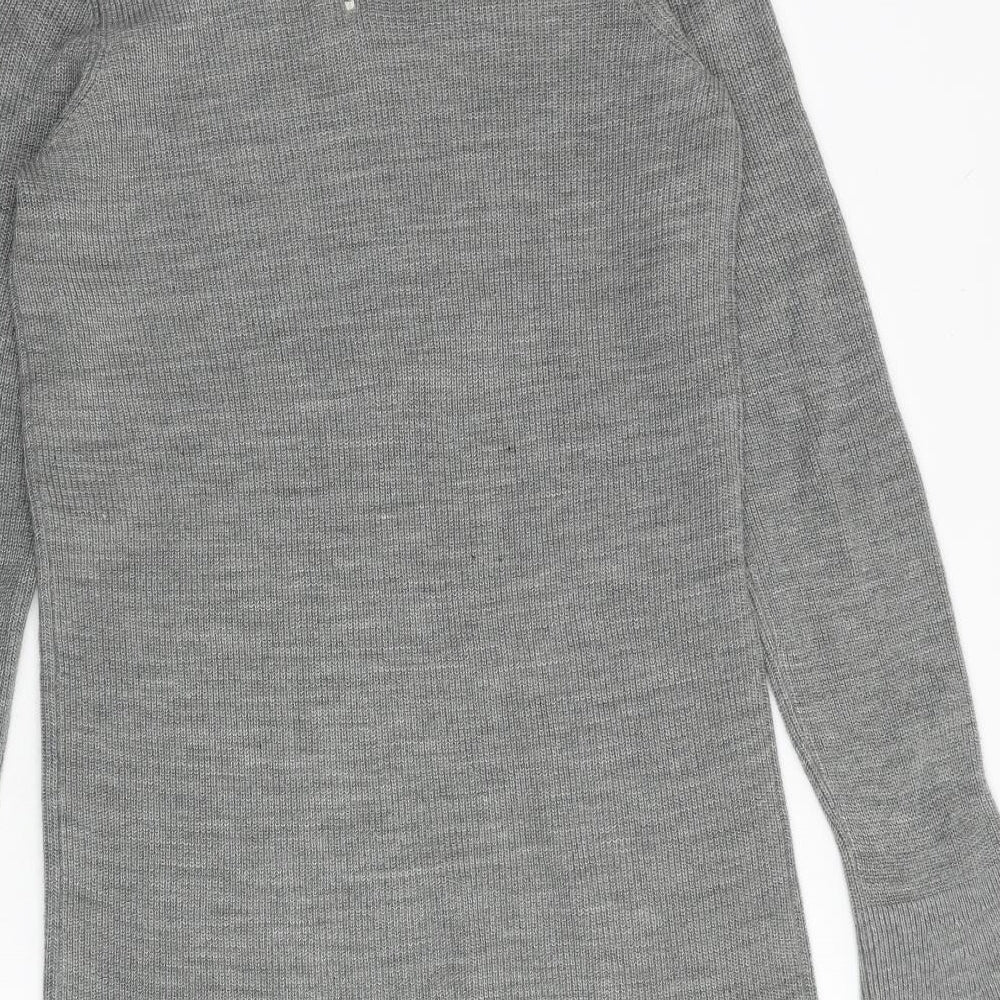 Dorothy Perkins Womens Grey Acrylic Jumper Dress Size 10 Boat Neck Zip