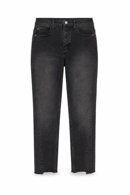 H&M Womens Grey Cotton Straight Jeans Size 12 Regular Button - Raw Hem